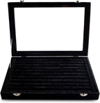 Frebeauty Rings/Earrings Organizer Tray with Clear Lid 10 Slots Velvet Drawer Insert Jewelry Storage box with Transparent Glass lid Jewelry Display Case Showcase Gift for Girls Women (Black, 10 Slots)