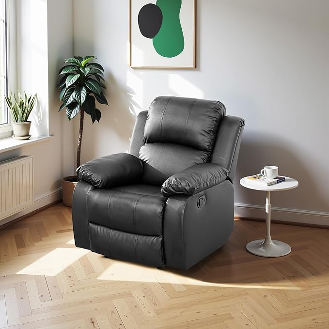 Recliner Sofa Set Couches for Living Room Chair Semi PU Fabric Living Room Furniture Sets, Adjusted Reclining Couch Furniture Sofa Set for Theater Seating, Black