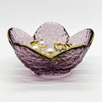 Purple Glass Jewelry Dish Tray, Birthday Gifts for Mom, Crystal Ring Holder for Women, Small Flower Ring Dish Jewlery Plate, Engagement Trinket Jewelry Tray, Nightstand Decor Jewerly Bowl