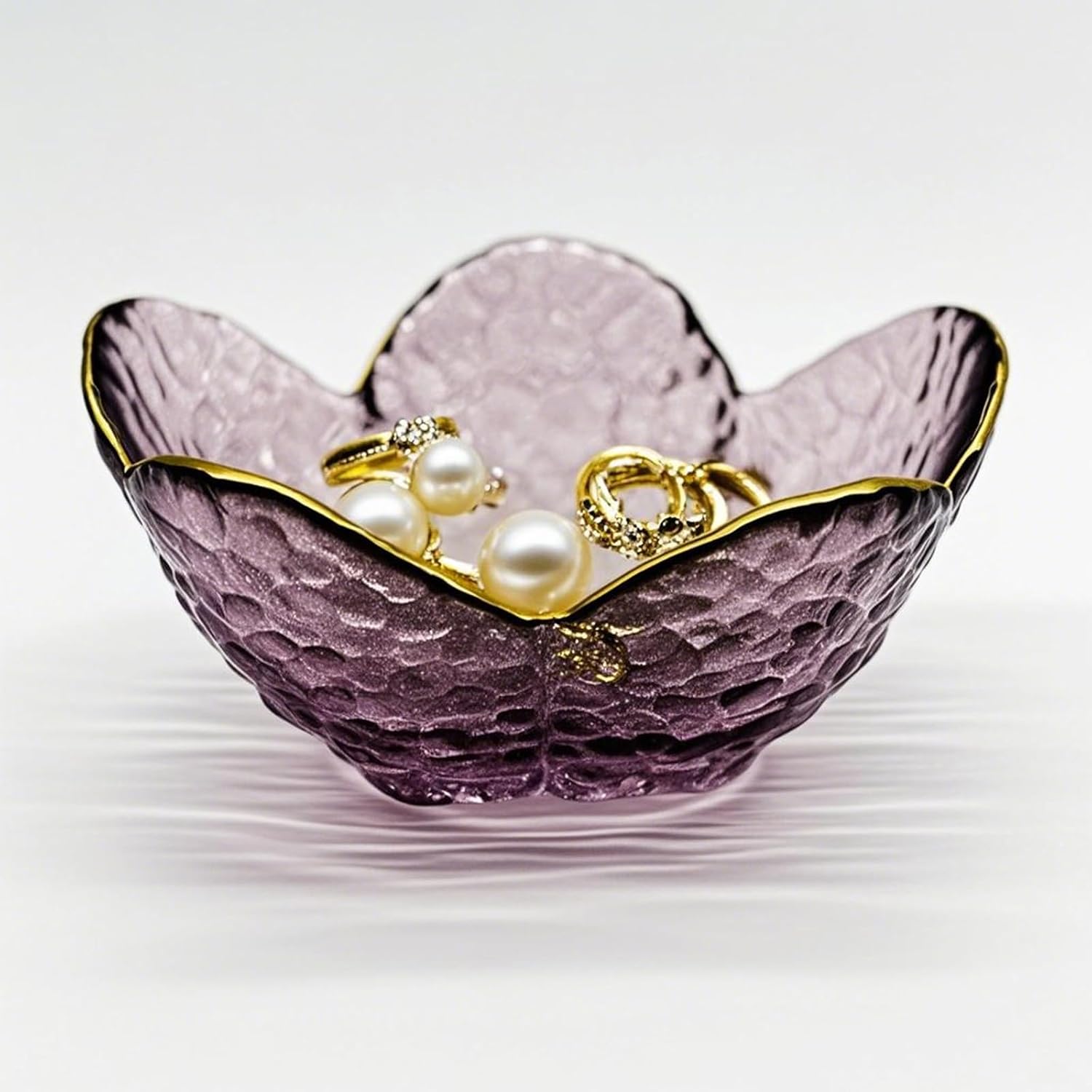Purple Glass Jewelry Dish Tray, Birthday Gifts for Mom, Crystal Ring Holder for Women, Small Flower Ring Dish Jewlery Plate, Engagement Trinket Jewelry Tray, Nightstand Decor Jewerly Bowl