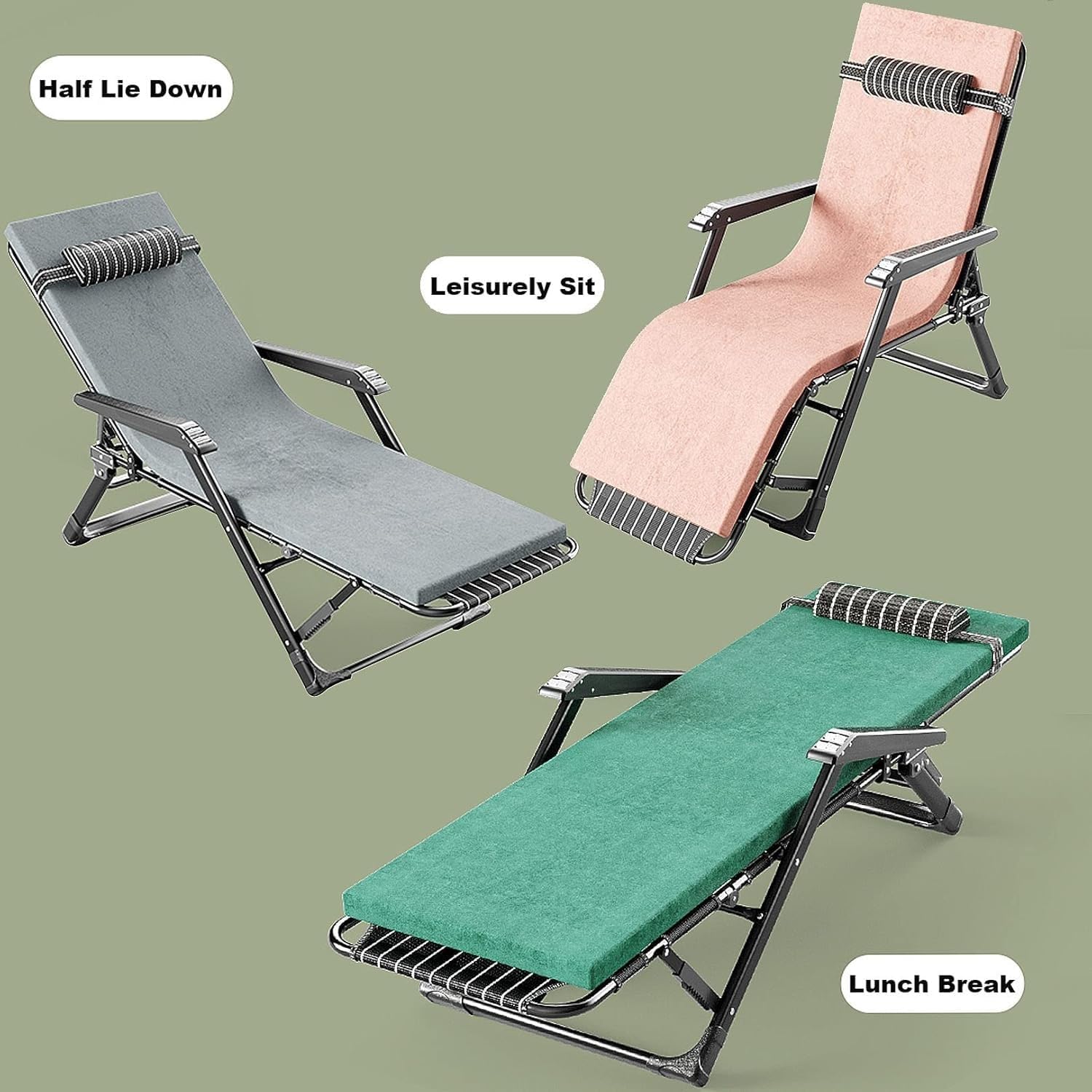 Lawn Recliner Folding Portable Chaise Lounge, Gravity Chair with Detachable Latex Pad, Reclining Patio Lounger(Green)
