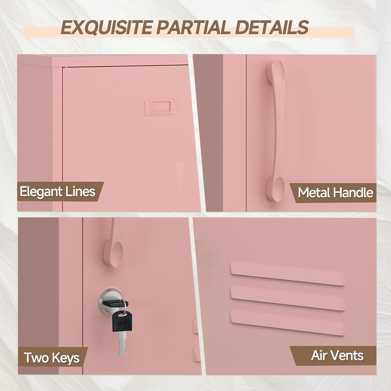 Lockable Metal Nightstand with Door, Industrial Storage Locker End Table, Small Bedside Table for Bedroom Living Room Dorm, Pink