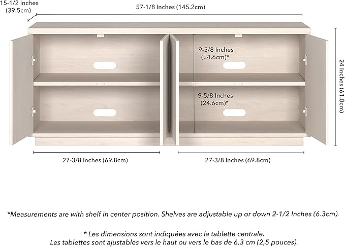 Henn&Hart Fluted TV Stand for TVs up to 65" with 2 Concealed Ribbed Storage Cabinets and Adjustable Shelves for Living Room, Family Room, or Office, Beech White
