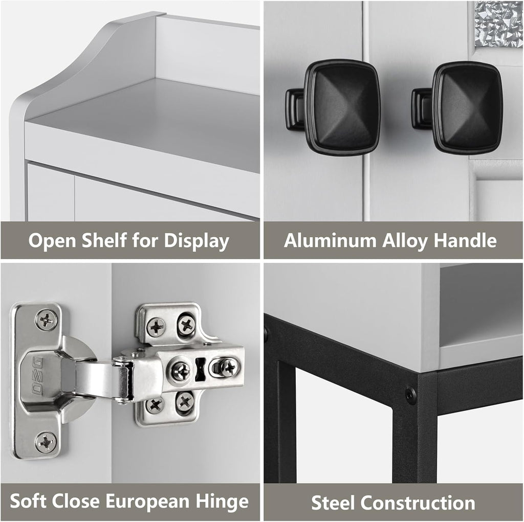 Over The Toilet Storage Cabinet, Bathroom Organizer Over Toilet with Double Doors and Soft Hinges Above Toilet Bathroom Storage Shelf Over The Toilet Storage (Gray)