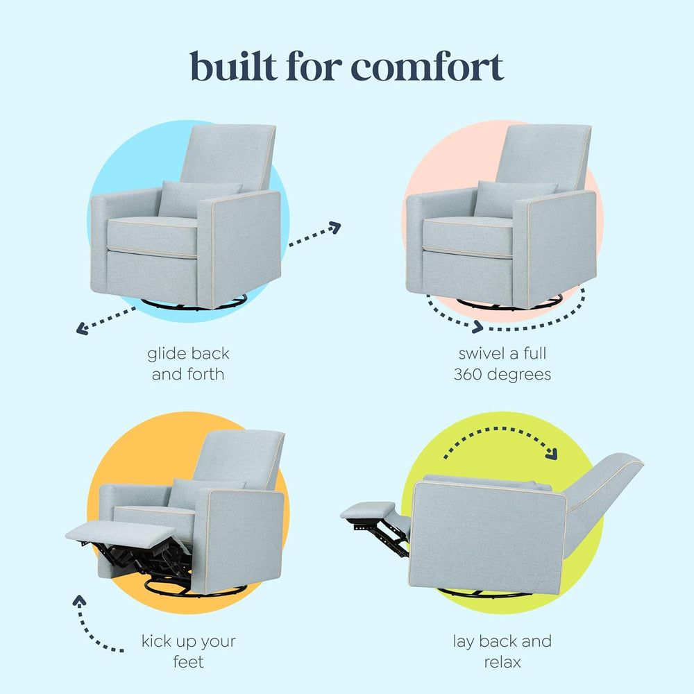 Davinci Piper Upholstered Recliner and Swivel Glider in Heathered Blue with C...