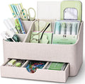 KINGFOM Desk Organizer with Drawer, Multifunction Pencil Holder for Desk, Desk Organizer and Accessories 5 Comparetments for Home Office Supplies (Beige)