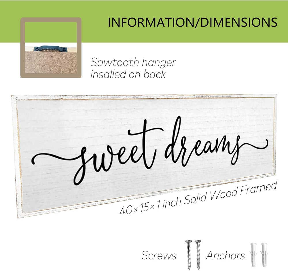 TQianJiang Sweet Dreams Wall Decor Above Bed Sign, White, 40''×15'...