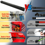 Double Sided Magnetic Tool Holder, 12 Inch Magnetic Tool Bar, Heavy Duty Wall Mount Strip with Ultra Strong Magnet for Garage, Workshop, Jobsite, Shed and Kitchen (2 Pack)