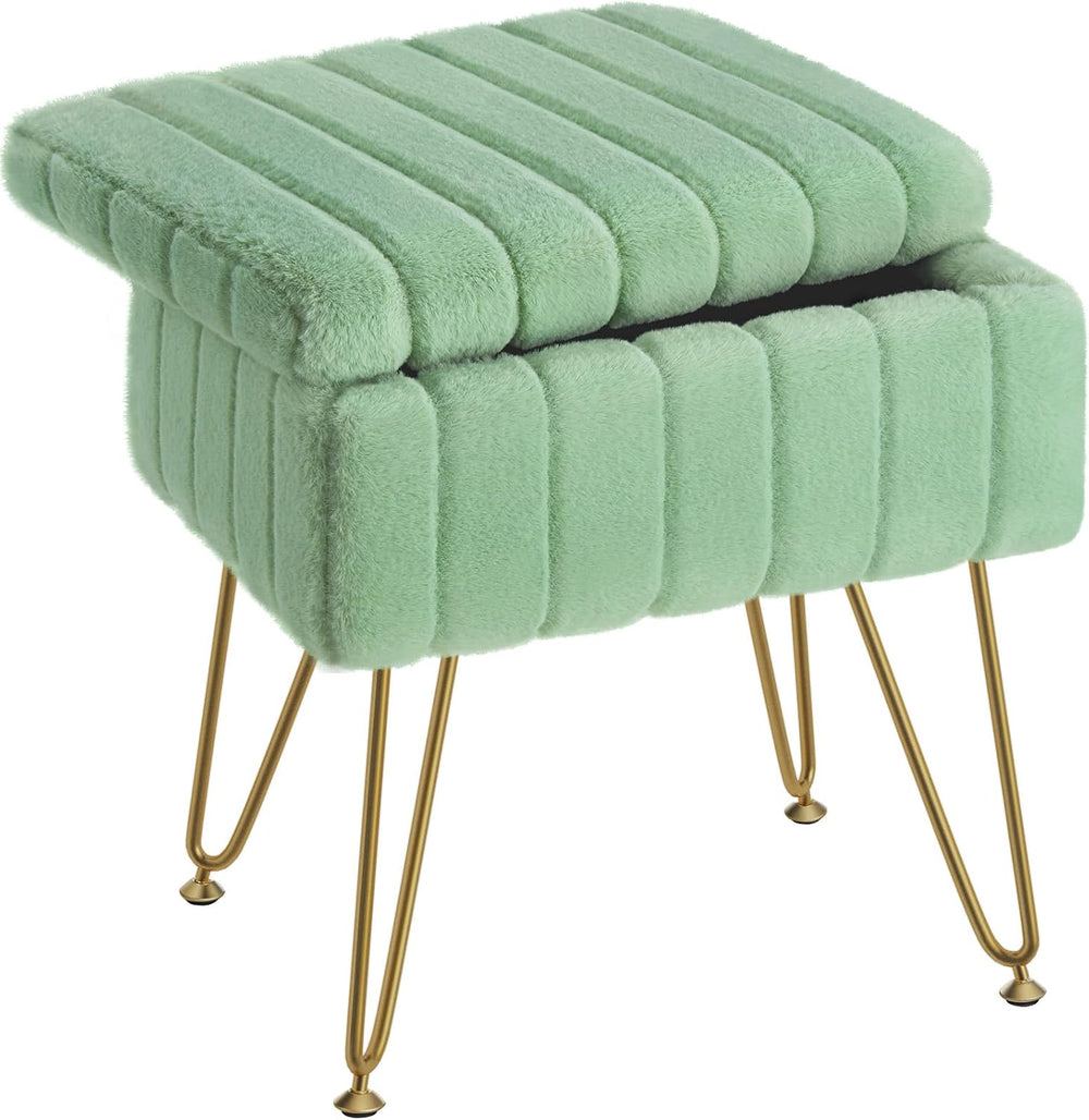 Greenstell Vanity Stool Chair Faux Fur with Storage, 15.7"L x 11.8"...