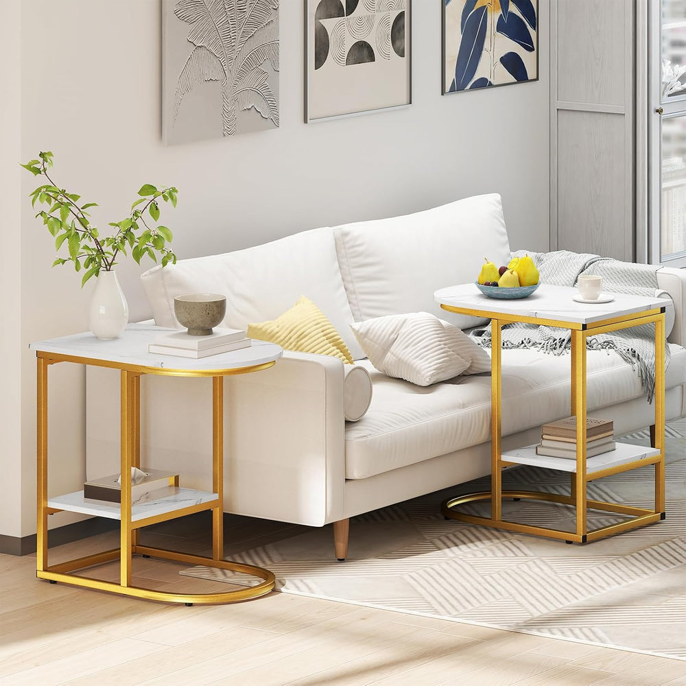 Giantex C Shaped End Table Set of 2, Modern Sofa Side Table with Faux Marble ...