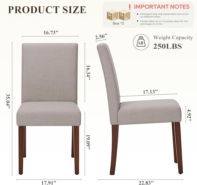 Upholstered Dining Chairs Set of 4, Modern Fabric Dining Room Chair, Wooden Dining Chair, Kitchen Side Chairs, Farmhouse Dinner Chair with High Back for Kitchen, Brown