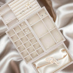 8 Pack Jewelry Organizer for Drawer, Necklace Velvet Storage Display Tray, Stackable Insert Divided Holder for Bracelet Rings Earring Brooch Watch, Beige 4 Styles