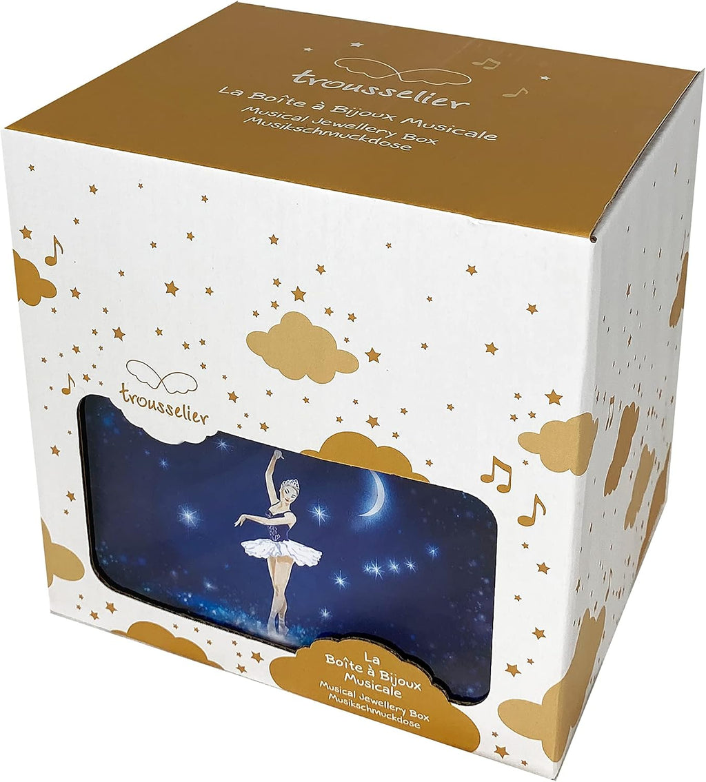 Trousselier S90070 Photoluminescent Large Jewelry Box with Music Ballet Dancer – Vanity Case – Glow in Dark, Navy Blue, Grand