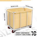 Commercial Laundry Cart with Wheels, 11.35 Bushels Large Roller with Removable Waterproof Canvas Lined Basket, Heavy Duty Stainless Steel for Hotels and Hospitals
