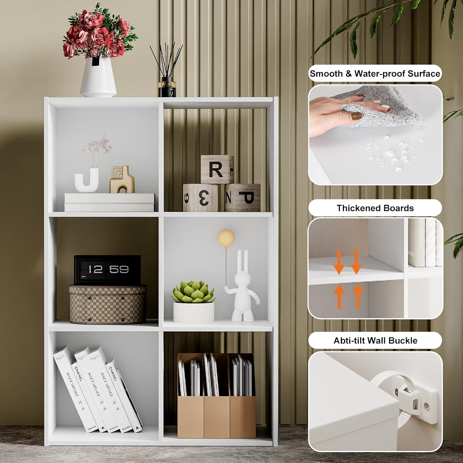 Sweetcrispy 6 Cube Storage Organizer - Open Cube Bookshelf with 3 Removable Back Panels, Display Storage Bookcase for Living Room, Bedroom, Entrance Hall, Home Office，36" Lx11.6 Wx24 H, White