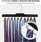 Tie Rack Hanger for Closet Fitnice Upgraded Non Slip Tie Holder Organizer Space Saving with 20 Foldable Hooks Wooden Belt Hanger for Tank Tops Bras Cami Scarves,Black