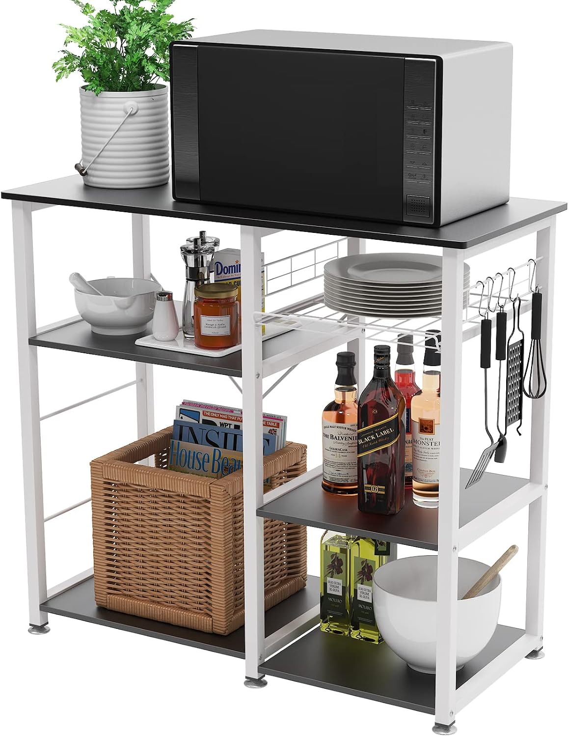 sogesfurniture 3-Tier Kitchen Baker's Rack Utility Shelf Microwave Stand with Storage and Drawer Storage Cart Workstation Shelf,Black BHUS-W5S-BK