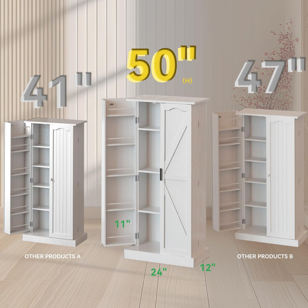 GEPELCN 50" LED Kitchen Pantry Cabinet Farmhouse Storage Cabinet Wood Fo...