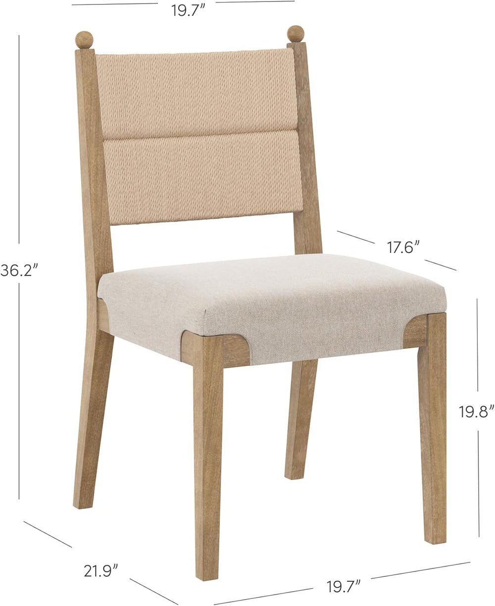 Nathan James Cove Boho Solid Wood Dining Chair with Woven Seagrass Back and U...