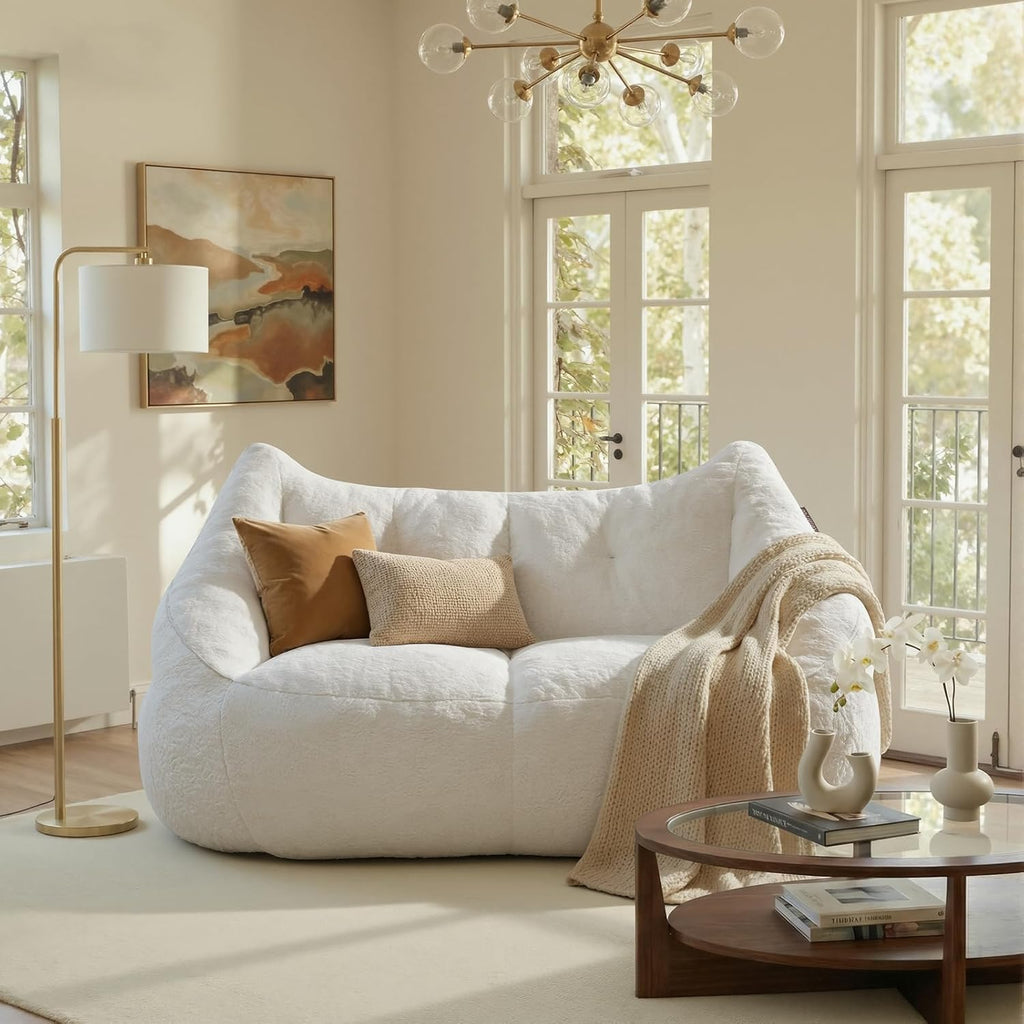 Relefree 70.9" Modern Loveseat Sofa,Oversized Bean Bag Chairs for Adults,Plush Modern Boneless Loveseat,Bean Bag Couch for Reading,Mini Small Couches for Living Room,Bedroom,Apartment,Cream White