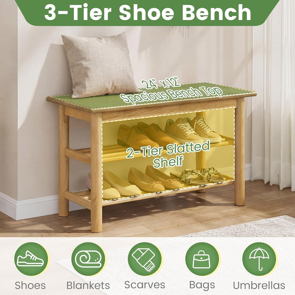 Giantex Shoe Rack Bench, 3-Tier Entryway Bench with Slat Shelves, Wooden Shoe...