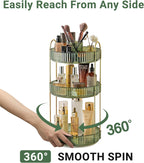 360 Rotating Makeup Organizer,3 Tier Large Capacity Make Up Organizers and Storage,Skincare Perfume Vanity Organizers,Bathroom Cosmetics Storage Organizer Countertop (Green)