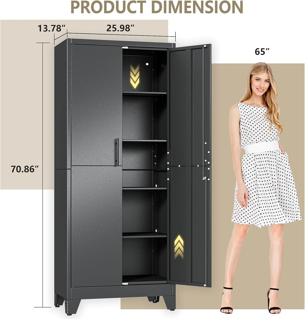 PAOFIN Metal Kitchen Pantry Cabinet, 71" Tall Storage Cabinet with Lock ...