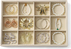 Large Jewelry Organizer for Drawer Insert Velvet Stackable Jewelry Trays for Earring Necklace Bracelet Ring Display (Beige, 12 Grids)