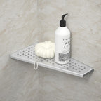 Corner Shower Shelf, Brushed 12" Trapezoid Floating Shelf, 304 Stainless Steel Grid Design Recessed Bathroom Shelf for Tiled Wall, No Drilling