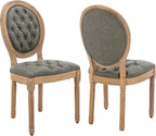 French Country Dining Chairs Set of 2, Olive Kitchen & Dining Room Chairs, Faux Leather, Tufted Upholstered, Wood Legs, Sillas De Comedor (PU, Pine Green, 2Pcs)