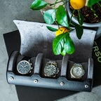 DailyWatch | Personalized Watch Roll Travel Case For 3 Watches - Handmade Genuine Leather Travel Case With Custom Engraving of Name or Initials -