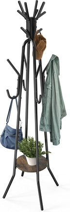 Simple Houseware Standing Coat Hat Hanger Organizer Tree Shaped Rack with Shelf for Entryway, Bedroom, and Hallway, 20 Hooks, Rustic Brown