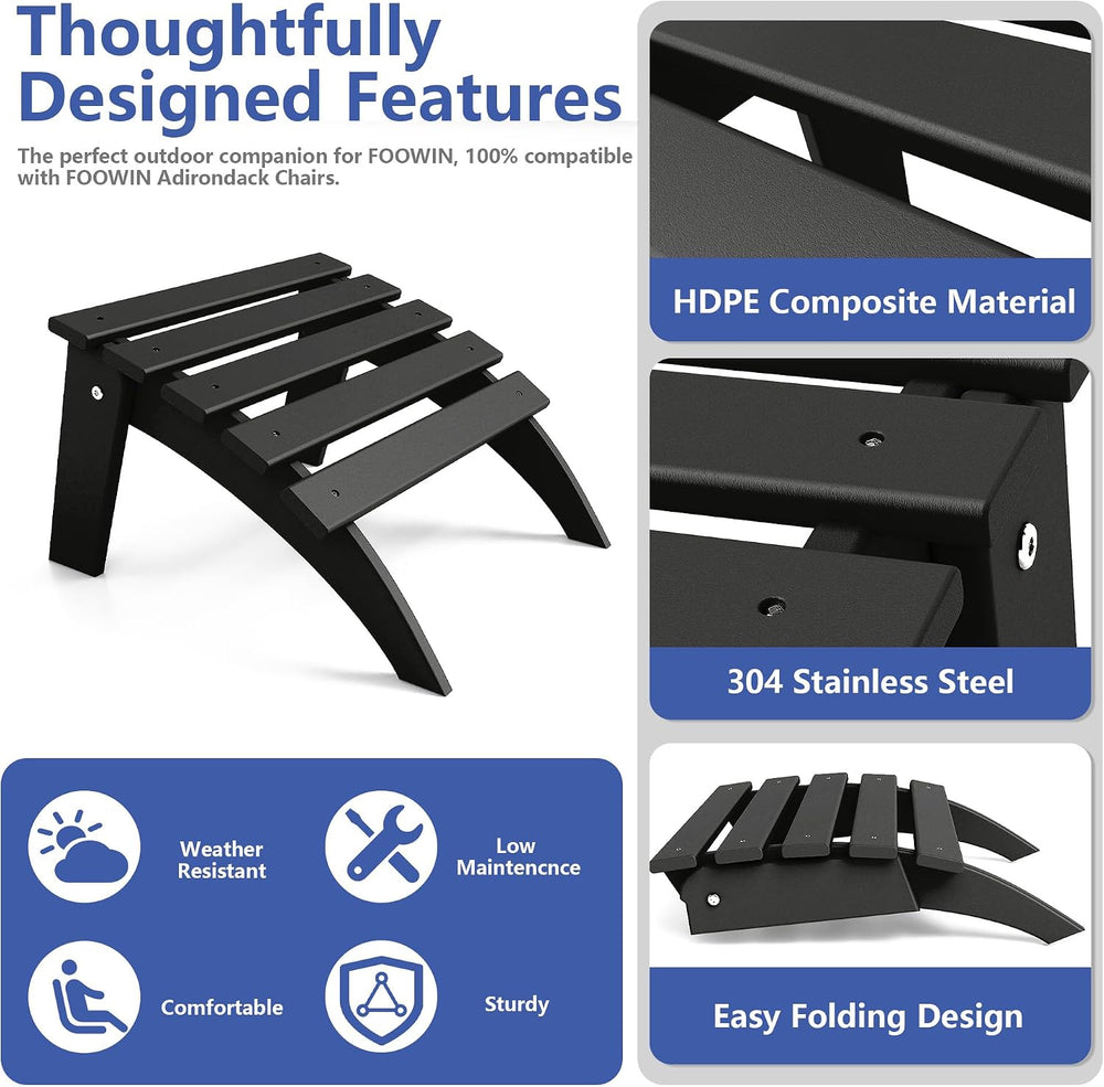 FOOWIN Folding Adirondack Ottoman Set of 4, HDPE All Weather Adirondack Footr...