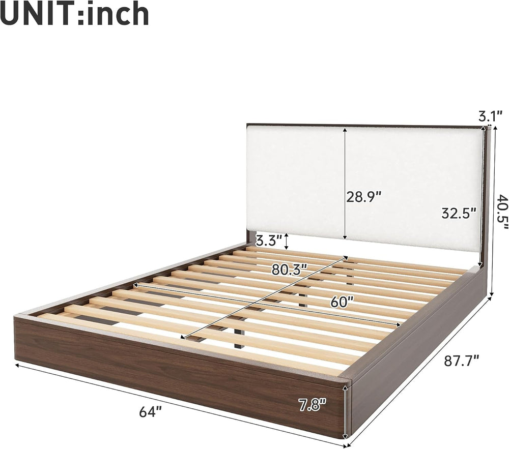 Merax Queen Platform Bed Frame with Bouclé Upholstered Headboard, Solid Wood ...