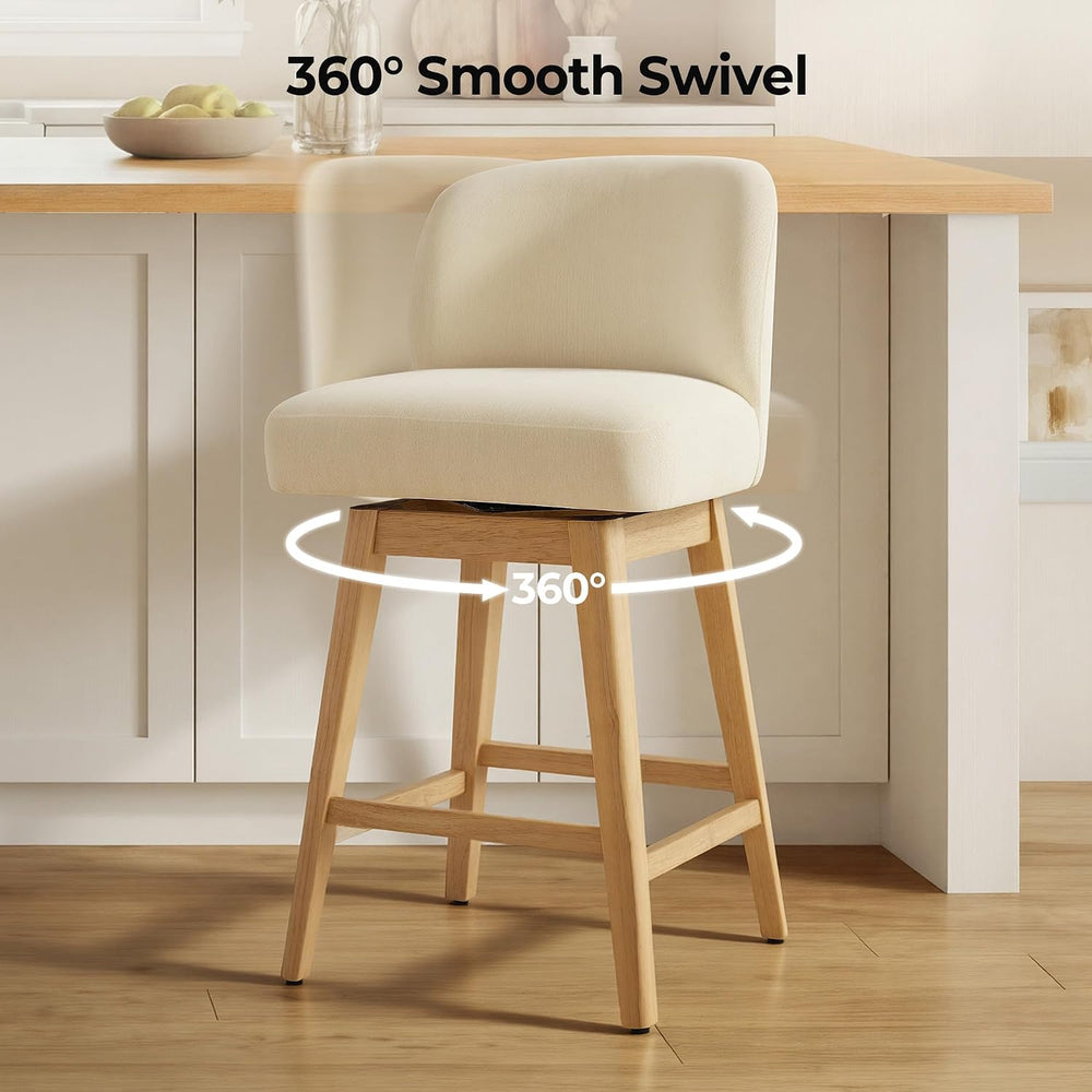 CHITA 26.8" Swivel Counter Stool, Set of 2, Cream Chenille