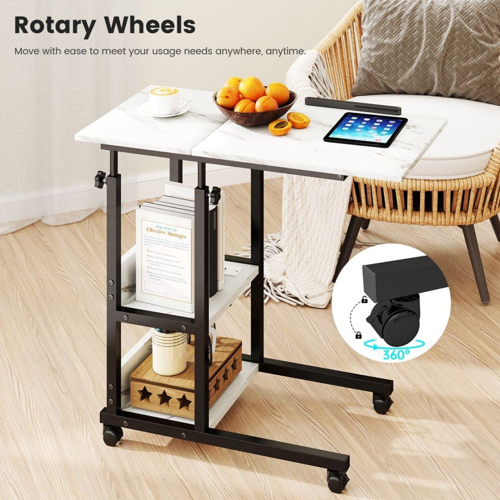 Hadulcet Adjustable C Table with Charging Station, Tiltable Desk C Shaped End...