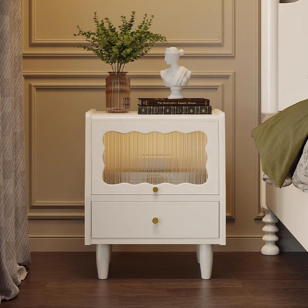 Gdrasuya10 White Solid Oak Wood Nightstand with 2 Drawers, Mid-Century Modern...