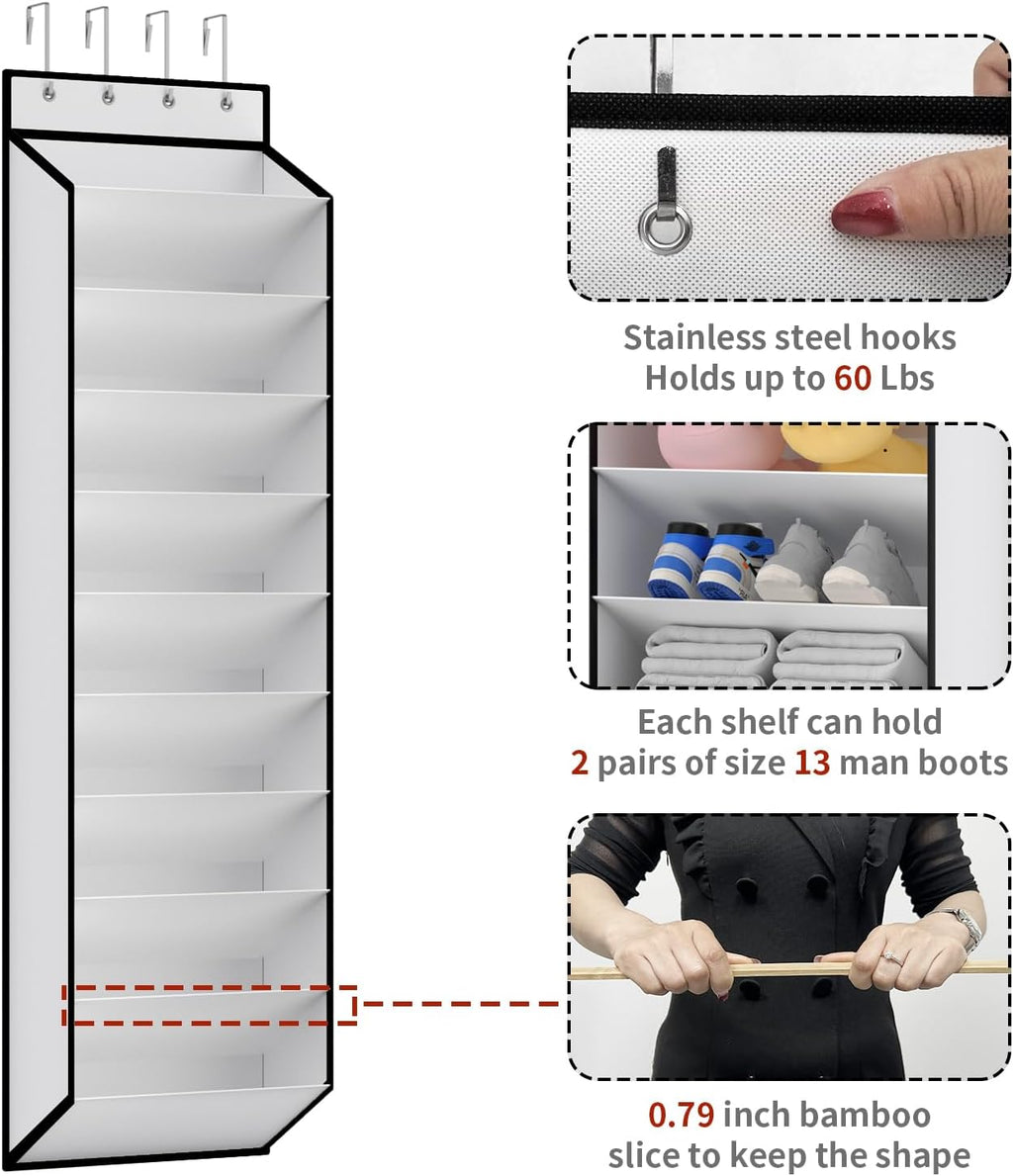 KEEPJOY 10 Tiers White Over Door Shoe Organizer Storage, Hanging Shoe Holder for Door with Large Deep Pockets, Fit 20-30 Pairs Shoe Rack for Sneakers, Boots. (White)