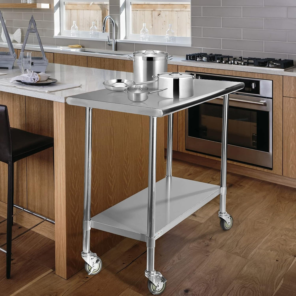 STABLEINK Stainless Steel Table with Wheels 36x24 Inches 3ft for Prep