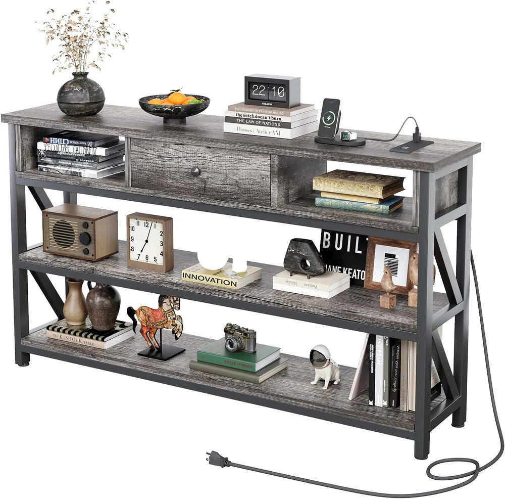 Mexin Console Table with Outlets and USB Ports, Entryway Table with Drawer St...