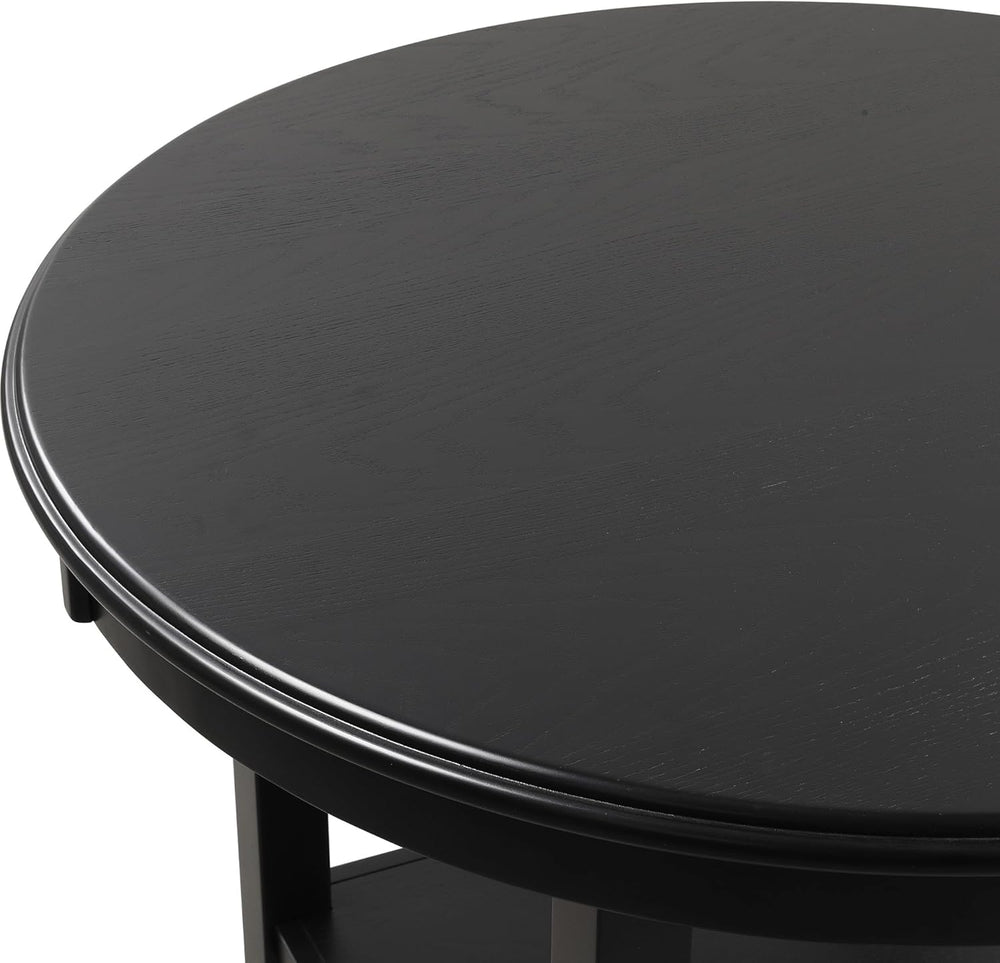 SogesHome Solid Wood Round End Table with Storage Shelf, Heavy Duty Small Kit...