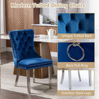 Henf 5 Piece Round Glass Dining Table Set for 4, Modern 47" Round Dining Table & Chair Set Circle Glass Kitchen Table and 4 Velvet Tufted Chairs for Kitchen Dining (Silver Table & Blue Chair)
