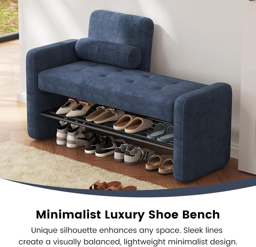 40.94" Entryway Shoe Rack with Cushion Padded Seat, 2-Tier Shoe Bench wi...