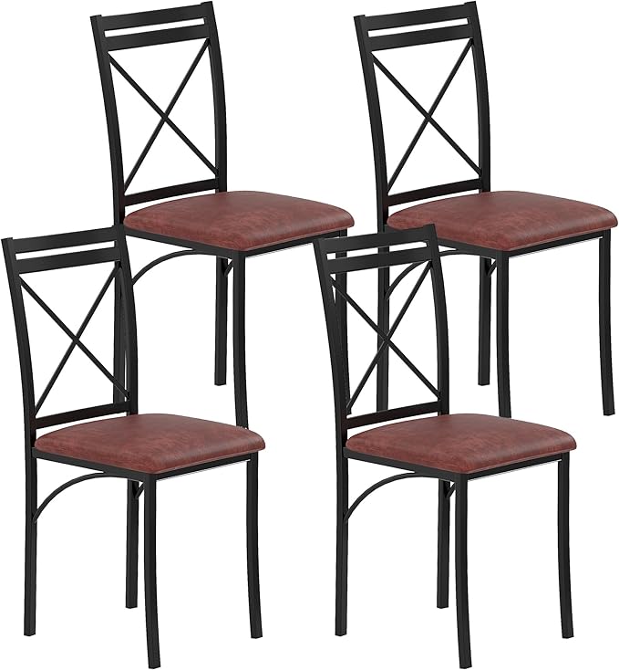 VECELO Metal Dining Chairs Set of 4, Steel Legs and PU Leather Cushion Seats ...