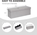 43 Inches Storage Ottoman Bench - Extra Large Foldable Ottoman with Storage, Bench for Living Room, Bedroom, Entryway - Grey