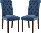 COLAMY Button Tufted Dining Chairs Set of 2, Parsons Upholstered Fabric Dining Room Chairs Kitchen Chairs with Wood Legs and Padded Seat, Blue