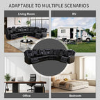 Power Reclining Sectional Sofa for Living Room,Modern L-Shaped Black Air Leather Sectional Couch Set,Recliner Sofa Set,with LED Lights,Cup Holder,Storage,Charging Ports,Home Theater Seat