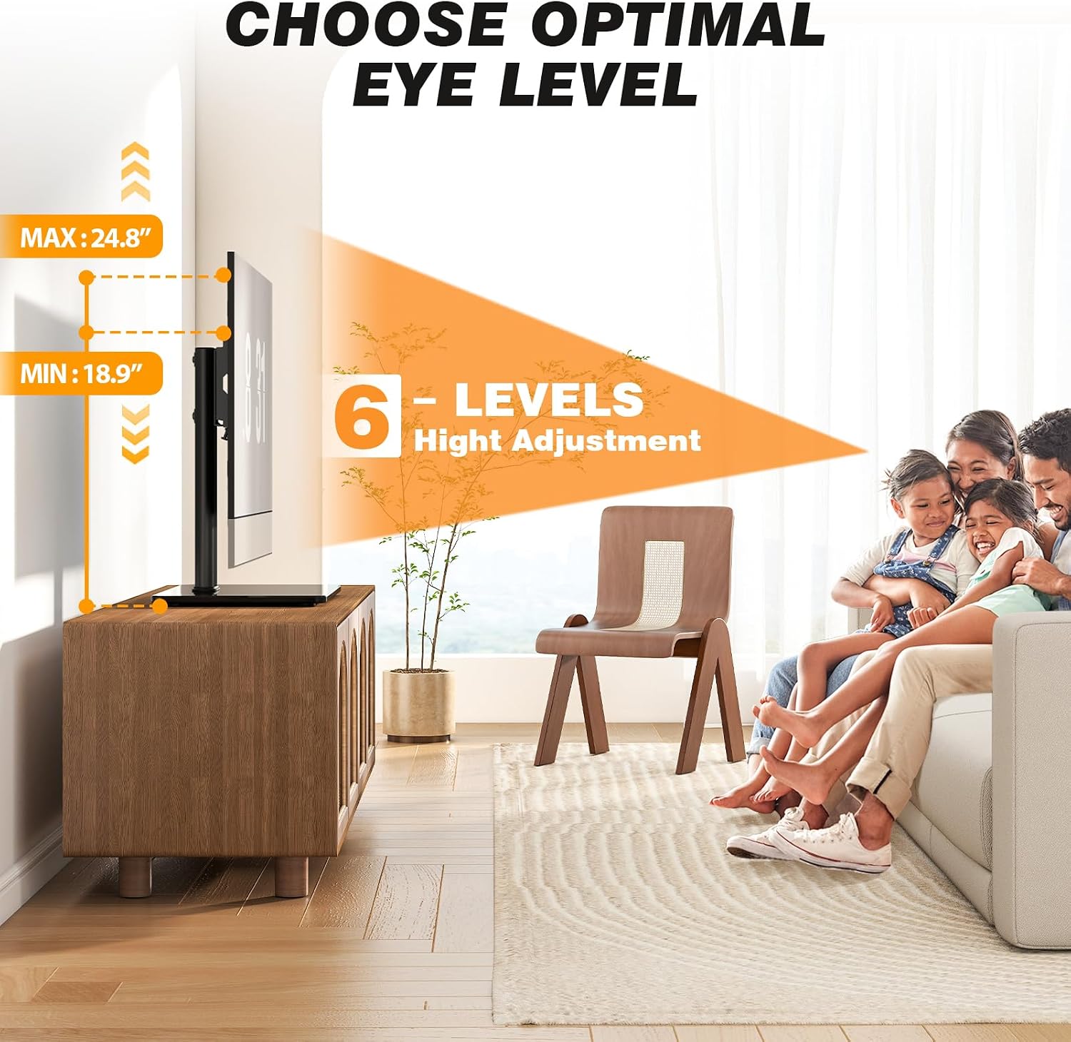 5Rcom Universal Swivel TV Stand for 27-60 inch Curved/Flat Screen TVs, Table Top TV Base Replacement Holds up to 88 lbs, Height Adjustable TV Stand Mount with Tempered Glass Base, MAX VESA 400x400mm | Height Adjustable Table Top TV Base Replacement