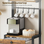 YATINEY Bakers Rack, 5-Tier Coffee Bar Station, Coffee Stand with Pod Drawer Holder, Versatile Kitchen Storage Rack with 4 Hooks, for Living Room, Cafe Corner, Rustic Brown and Black KF01BRY1