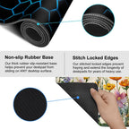 Gaming Mouse Pad – Large Extended Desk Mat35.43 x 15.75 in – Futuristic Black Honeycomb Design with Blue Glow, Non-Slip Base, Waterproof Surface, Keyboard & Mouse Pad for Gaming or Office